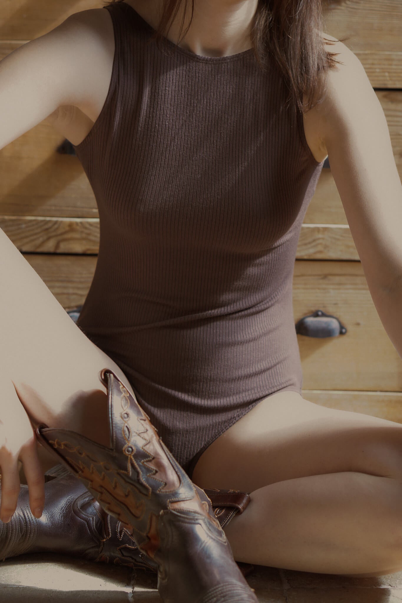 Gold chocolat, body à col rond en Tencel